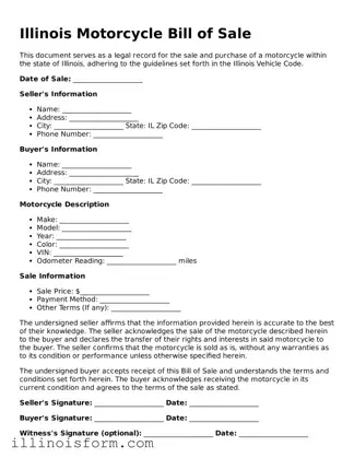 Fillable Illinois Motorcycle Bill of Sale Template