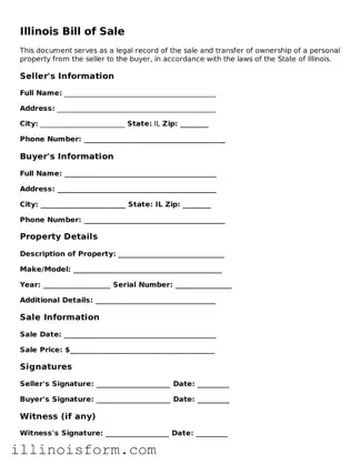 Fillable Illinois Bill of Sale Template