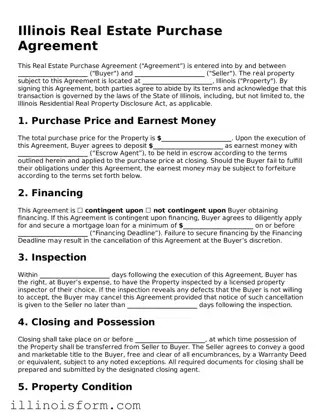 Fillable Illinois Real Estate Purchase Agreement Template