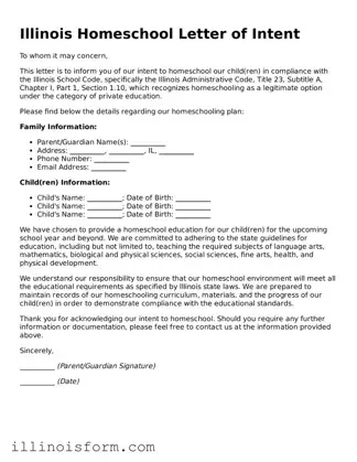 Fillable Illinois Homeschool Letter of Intent Template