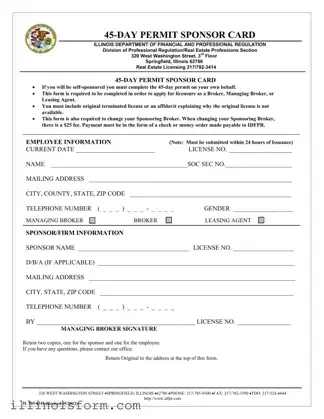 Fill a Valid Illinois Permit Sponsor Card Template