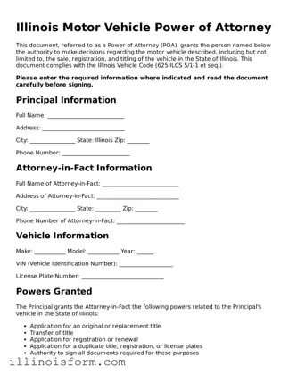 Fillable Illinois Motor Vehicle Power of Attorney Template