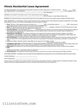 Fillable Illinois Residential Lease Agreement Template