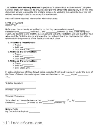 Fillable Illinois Self-Proving Affidavit Template
